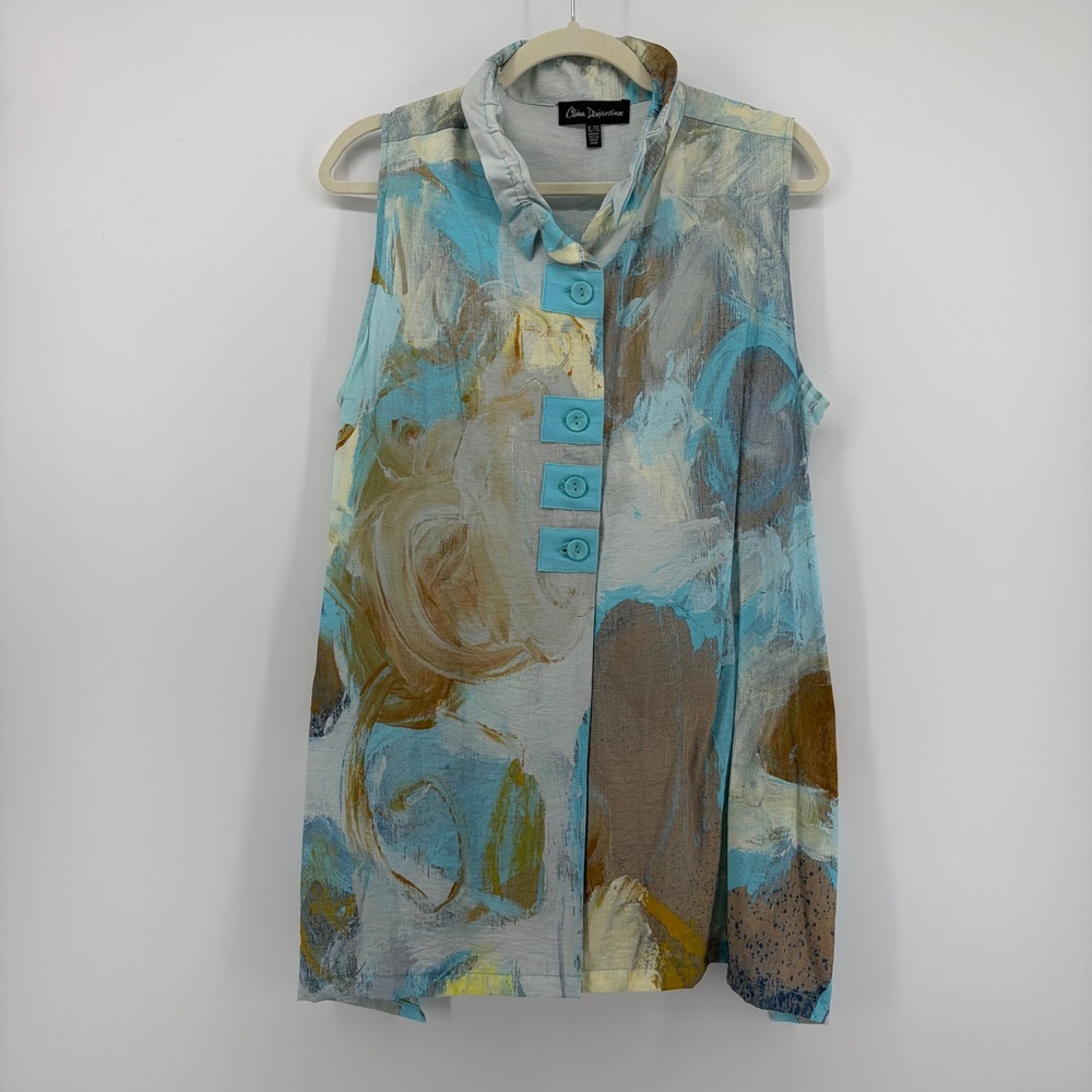 Claire Desjardins Womens XL Multicolor Tunic Abstract Art Sleeveless Button Top